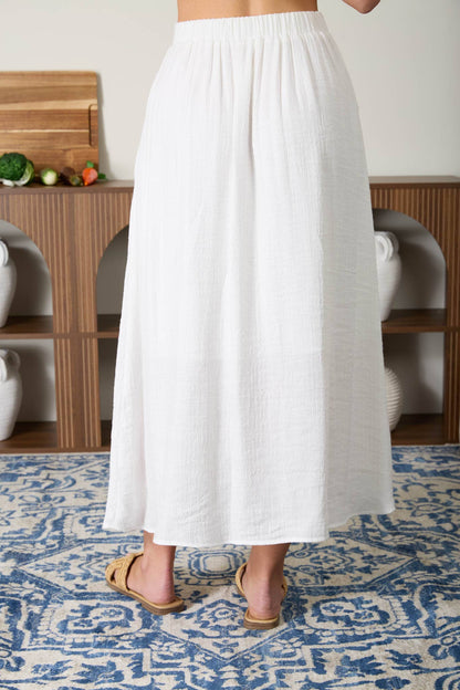 TEXTURED FRONT BUTTON DETAIL MIDI SKIRT