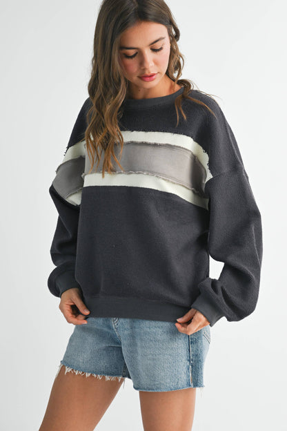 AEMI + CO - 846AD Winnie Sweatshirt: Navy/Ivory/Tan / L / Top