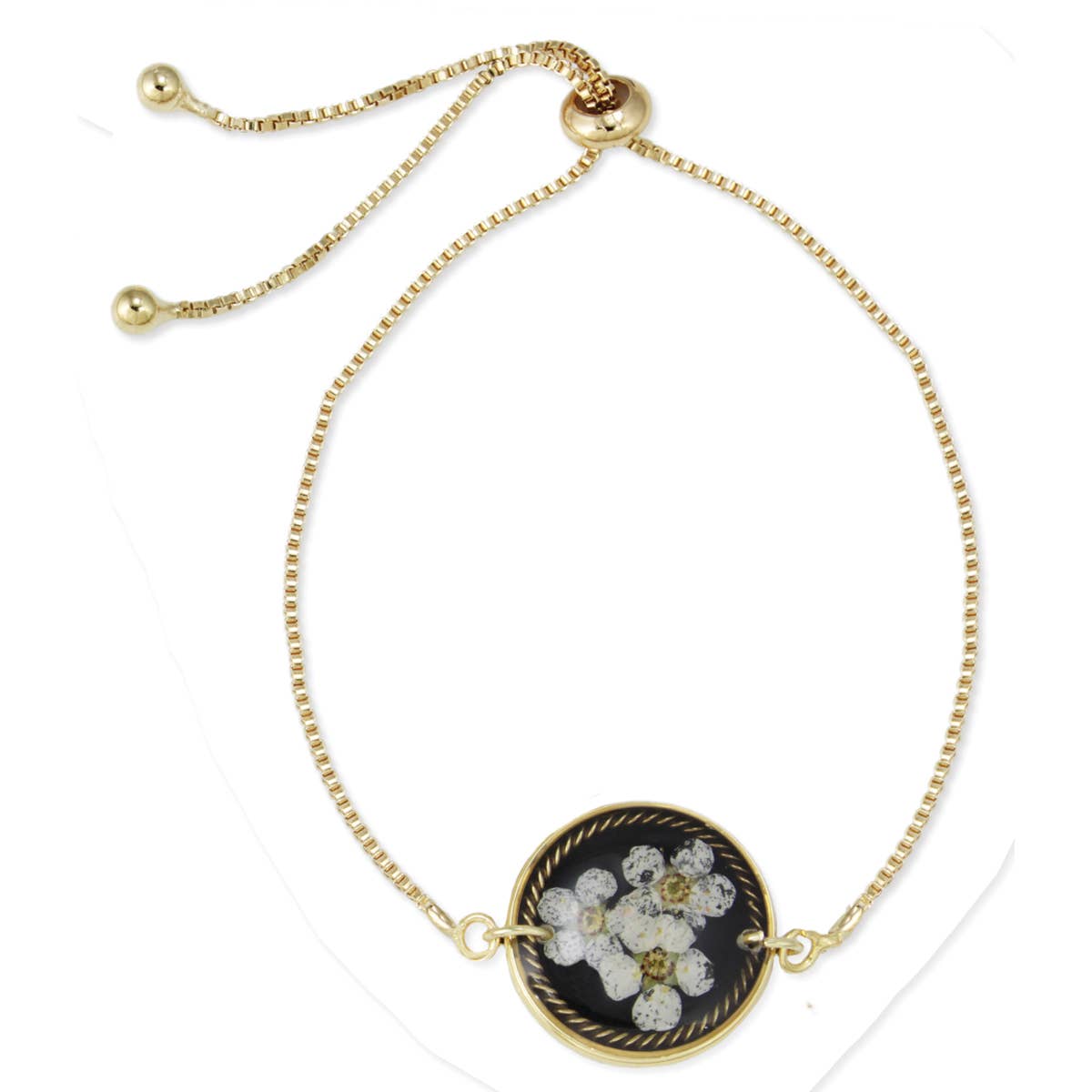 ZAD - Round Dried Flower Gold Chain Pull Bracelet