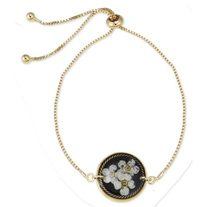 ZAD - Round Dried Flower Gold Chain Pull Bracelet