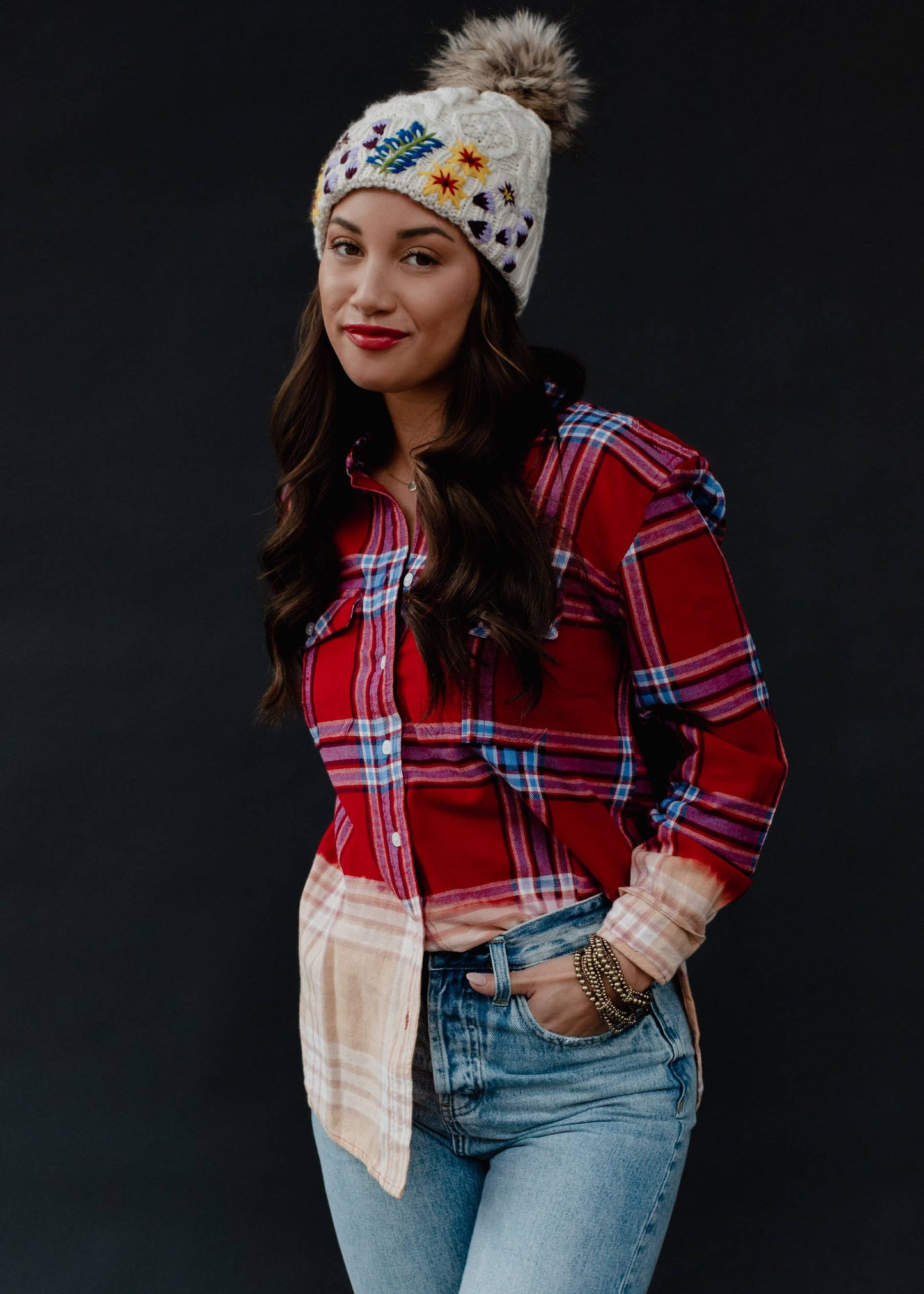 PLAID RED + BLUE BLEACHED FLANNEL