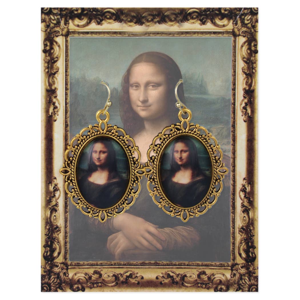 ZAD - Mona Lisa Print Gold Framed Fine Art Earrings