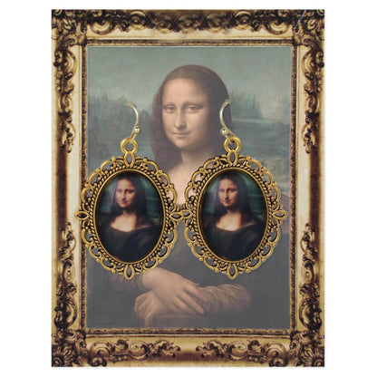 ZAD - Mona Lisa Print Gold Framed Fine Art Earrings