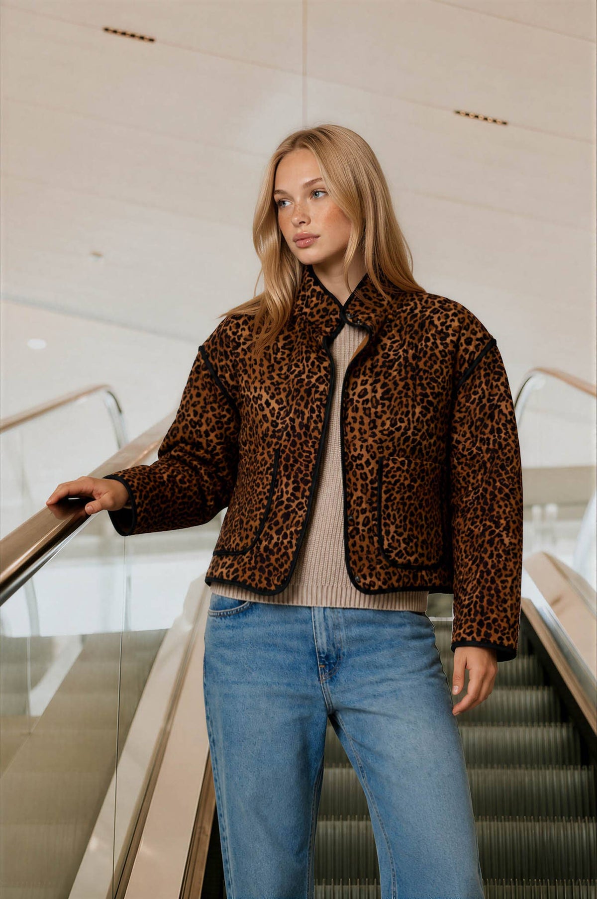 Blu Pepper - LEOPARD PRINT SNAP BUTTON JACKET: BROWN MULTI