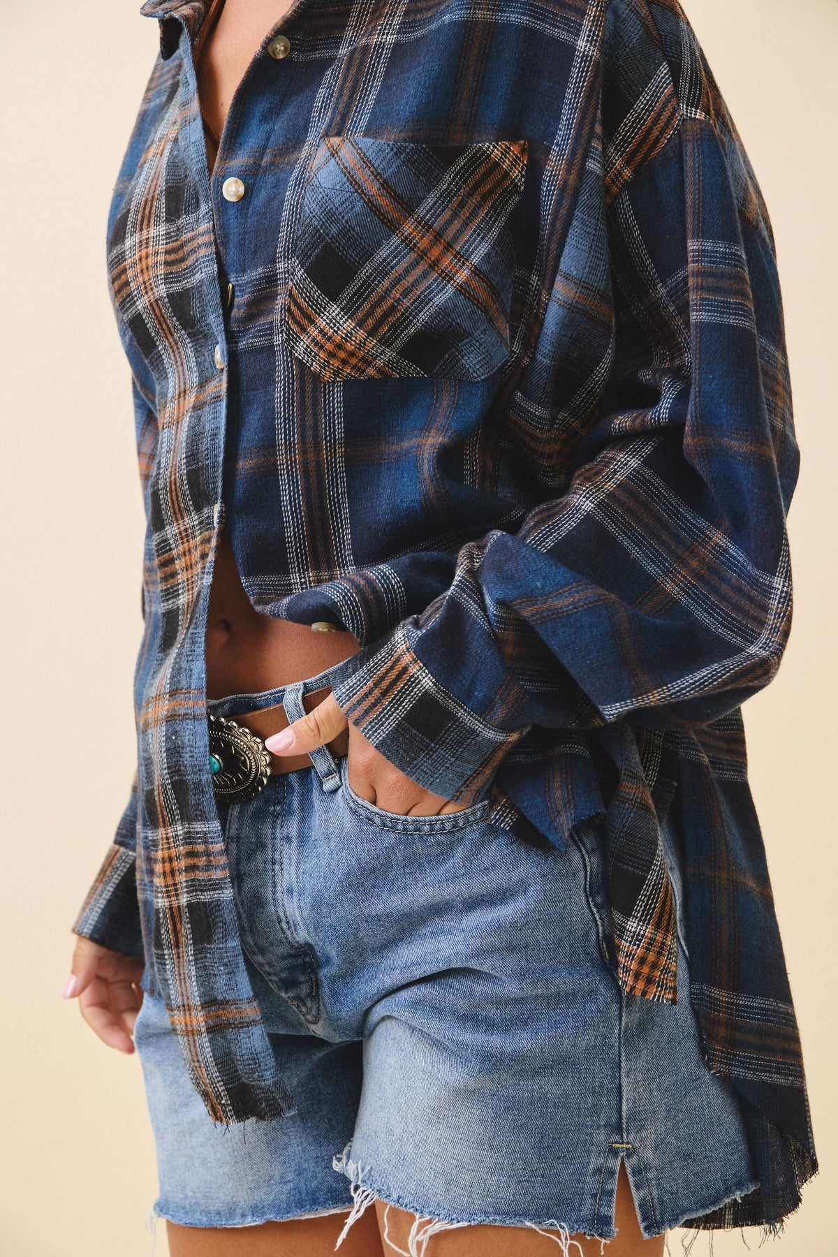 AEMI + CO - 8376EN Kambrie Plaid Flannel Shirt: Blue Multi / Contemporary / S