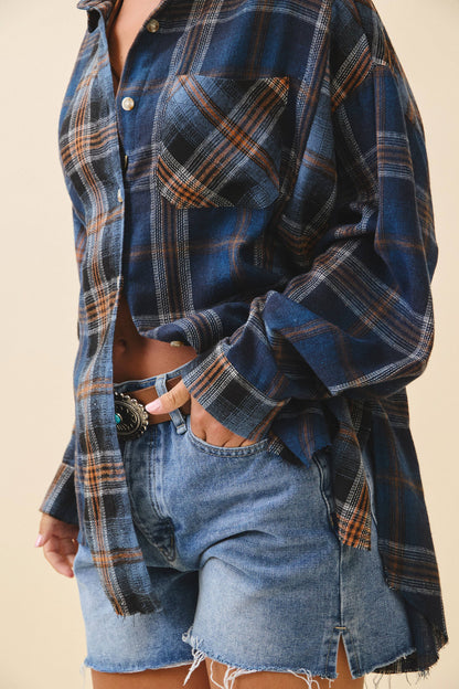 AEMI + CO - 8376EN Kambrie Plaid Flannel Shirt: Blue Multi / Contemporary / S