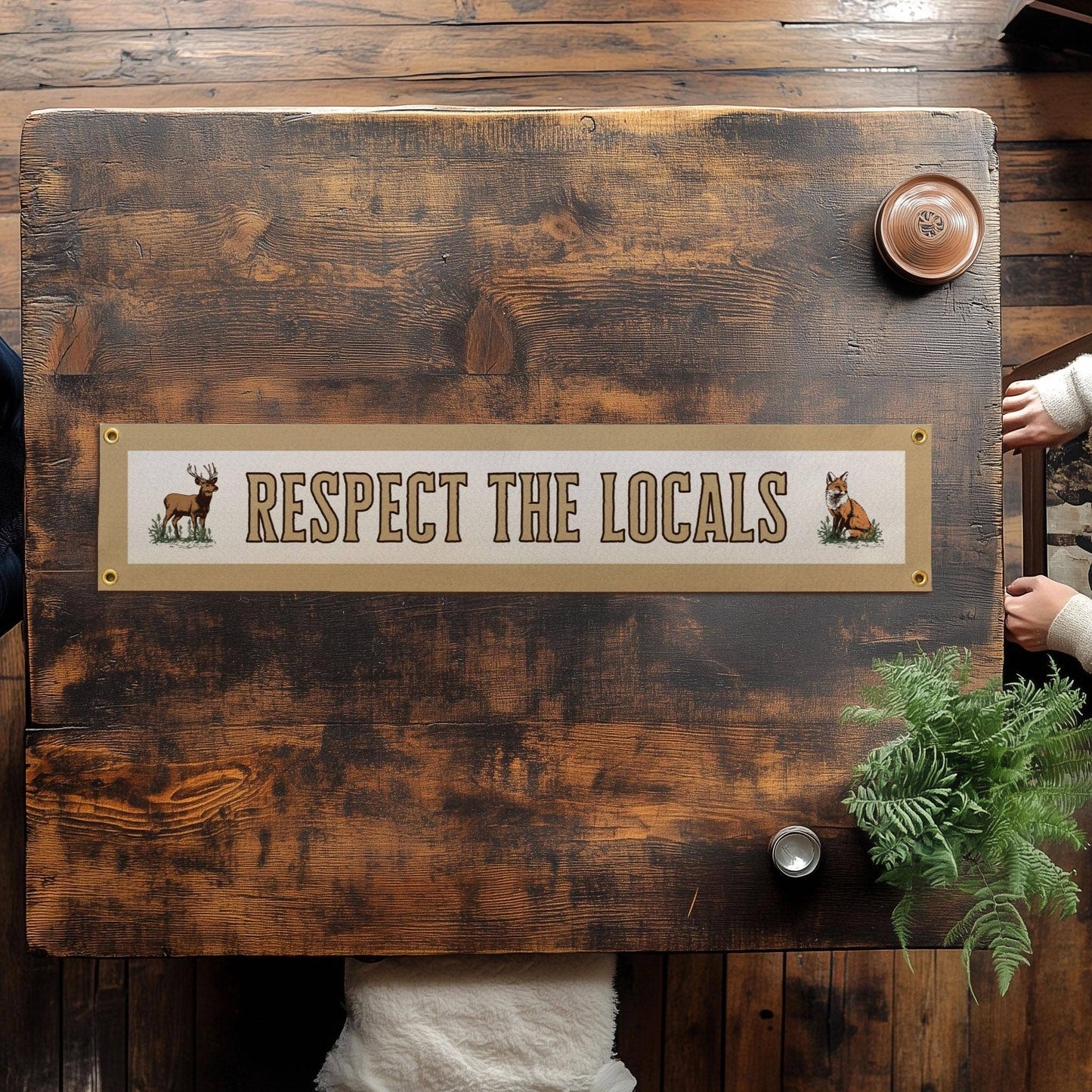 Respect The Locals Banner – Vintage Felt Flag: Green Border