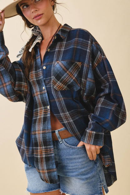 AEMI + CO - 8376EN Kambrie Plaid Flannel Shirt: Blue Multi / Contemporary / S
