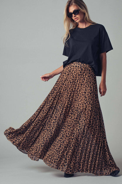 LEOPARD PRINT PLEATED MIDI