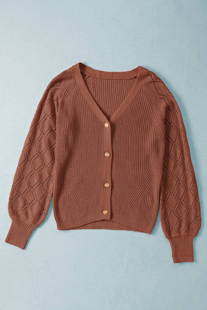 RUST BISHOP SLEEVE V NECK CARDI SWEATER