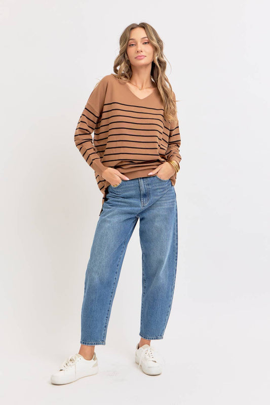 EVERYDAY CASUAL  STRIPED KNIT TOP