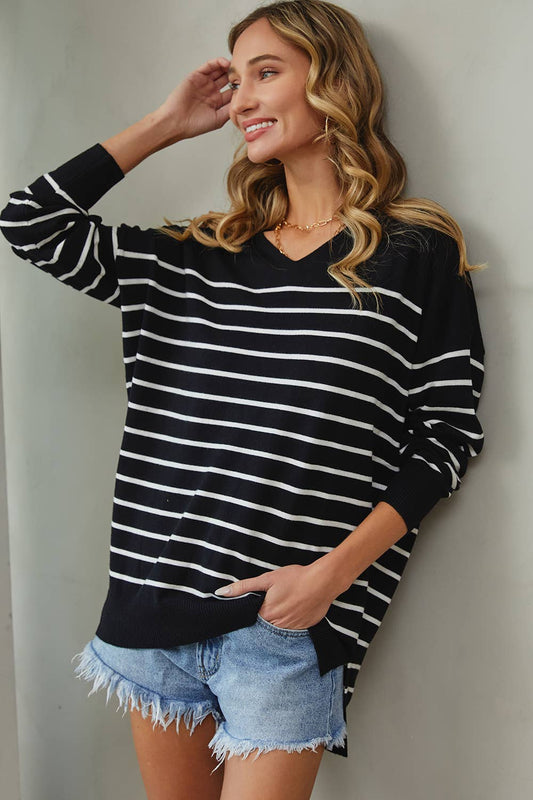 EVERYDAY CASUAL  STRIPED KNIT TOP