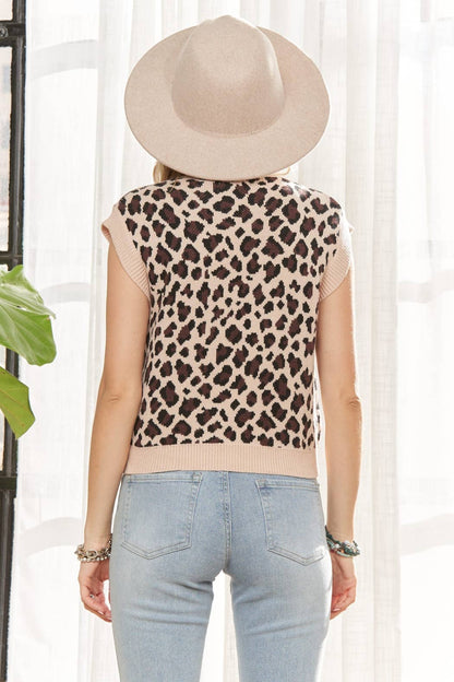 LEOPARD KNIT SWEATER VEST