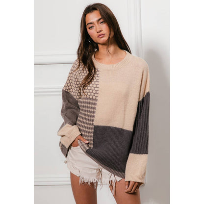 MIXED PATTERN BLOCK SWEATER