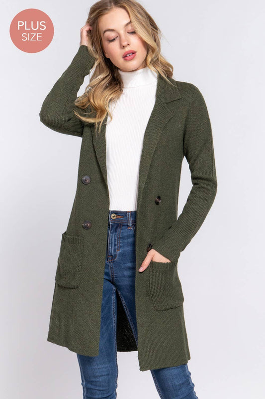 NOTCHED COLLAR SWEATER OLIVE PLUS