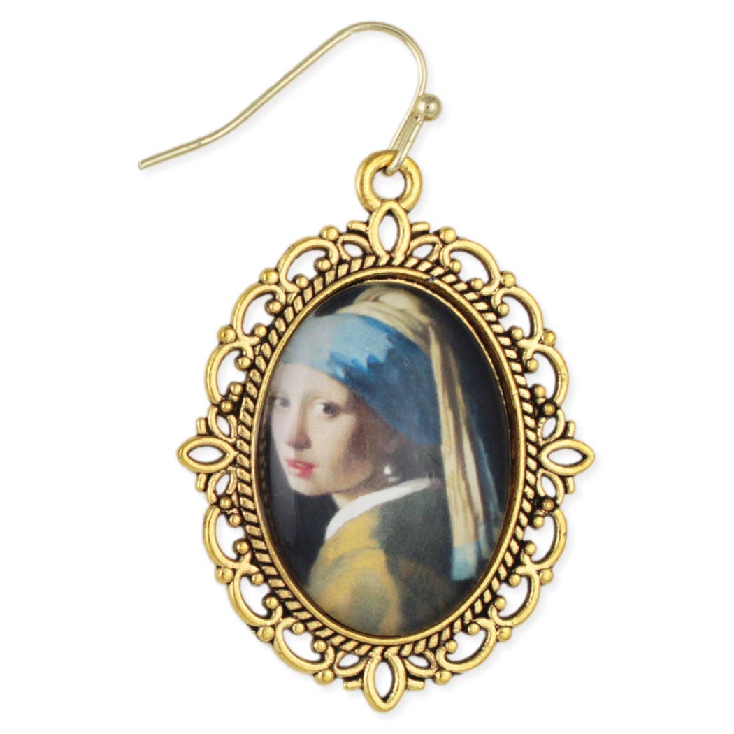 ZAD - Girl Pearl Print Gold Framed Fine Art Earrings