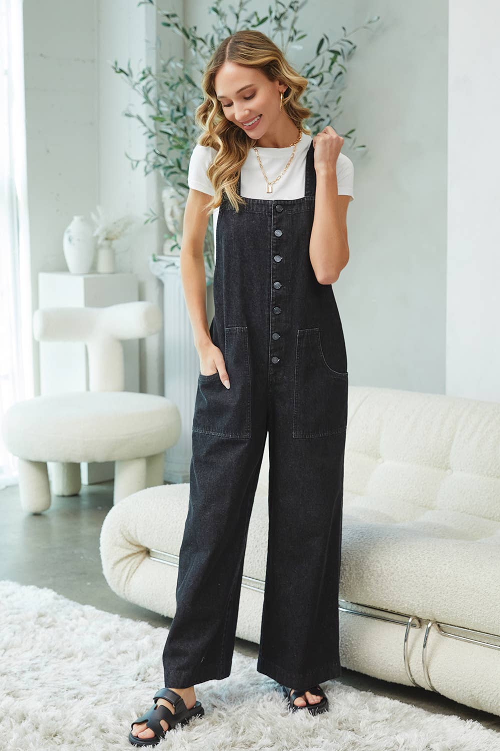 DENIM WIDE-LEG JUMPSUIT/OVERALL