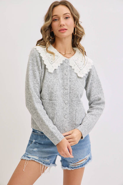 SOFT COZY LACE COLLAR CARDIGAN