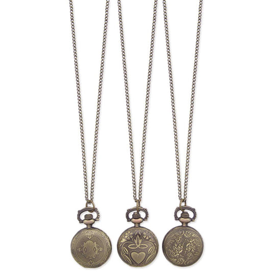 ANTIQUED GOLD POCKET WATCH NECKLACE