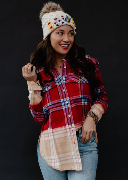 PLAID RED + BLUE BLEACHED FLANNEL