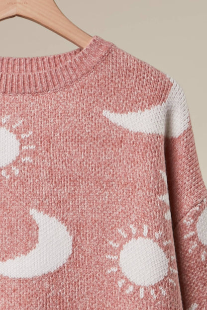 Mello. - Dreamy Moon and Star Pattern Sweater: Olive / M