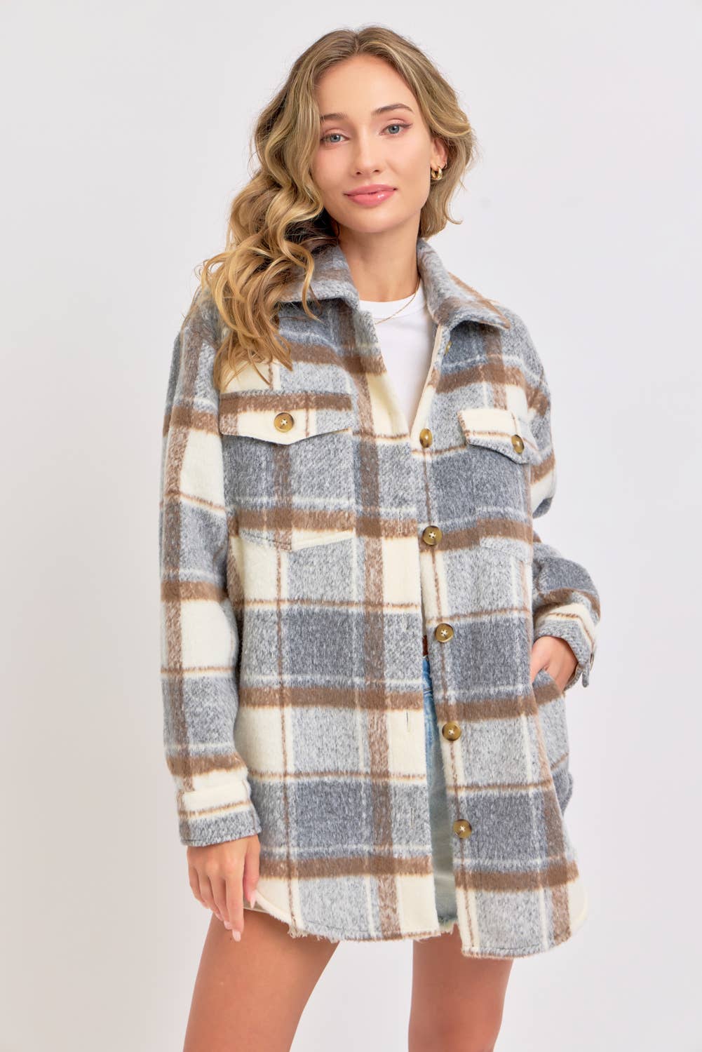 COZY GREY PLAID SHACKET