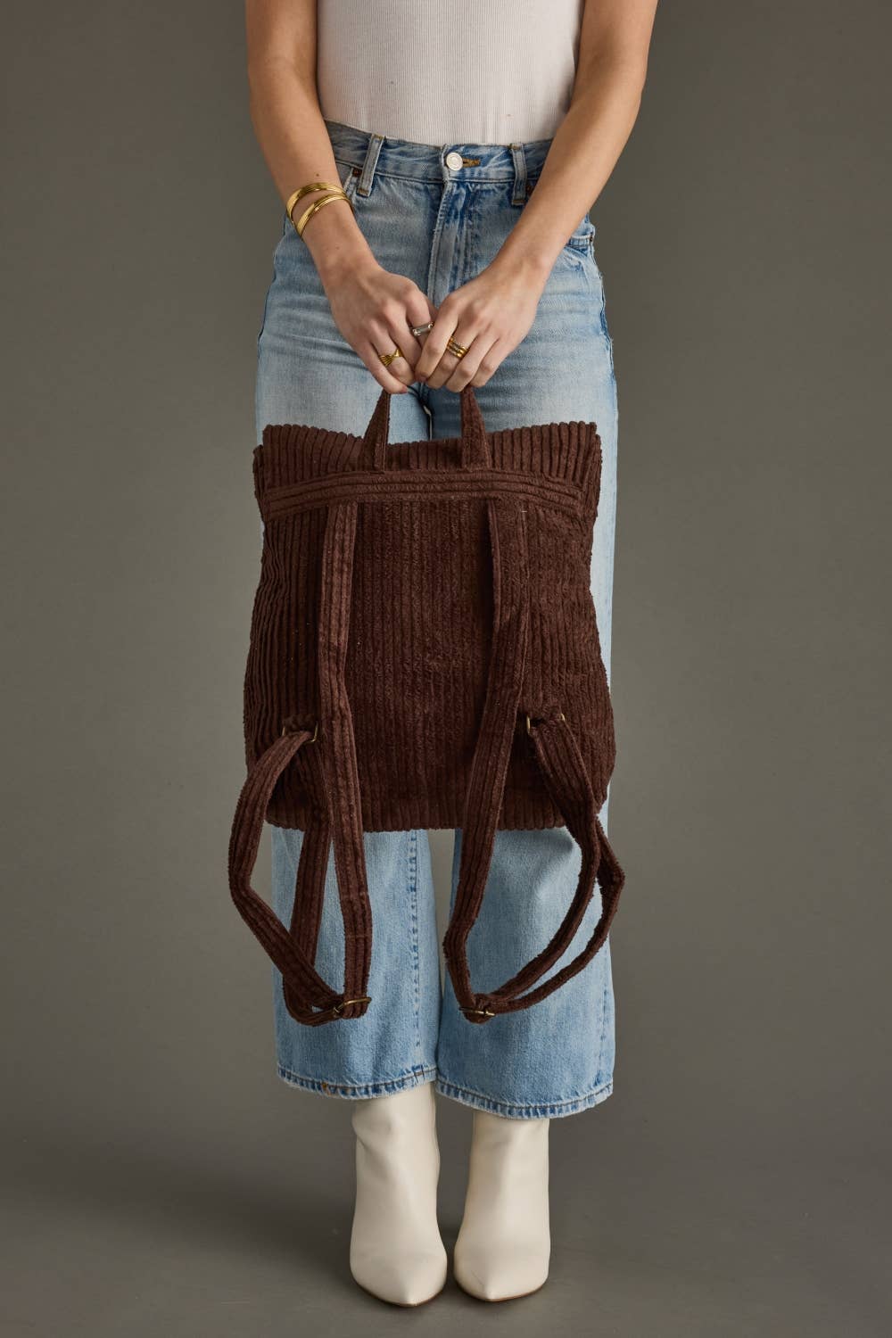 BROWN CORDUROY BACKPACK