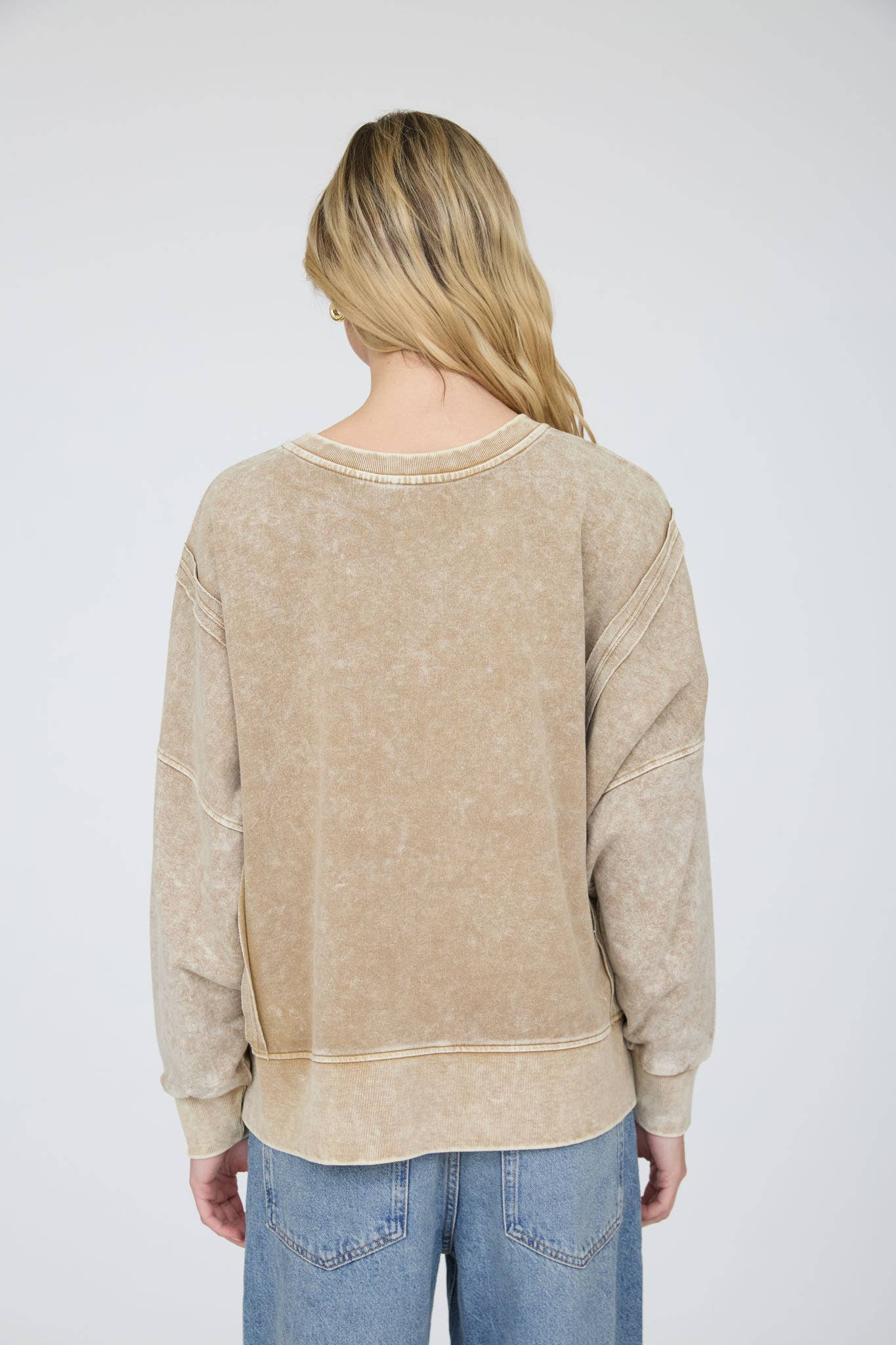 Blu Pepper - ACID WASH LONG SLEEVE SIDE SLIT KNIT TOP: INDIGO BLUE