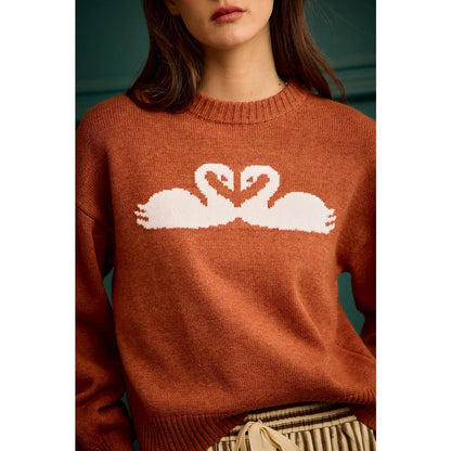 SWAN CREW NECK LONG SLEEVE SWEATER TOP