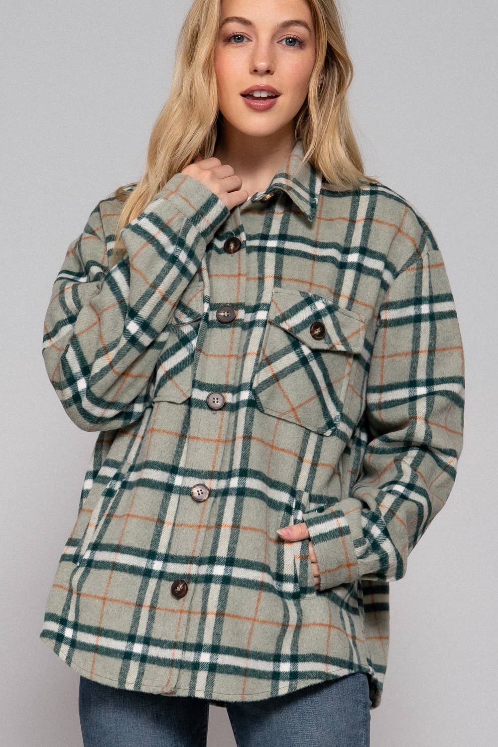 LONG SLEEVE WOOL BLEND PLAIF BUTTON DOWN