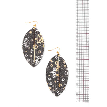 Faux Leather Christmas Design Leaf Earrings: BLK