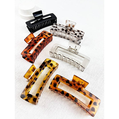 Love and Repeat - Leopard Mixed Pattern Rectangle Cut out Hair Claw: MIX COLOR / ONE(12)