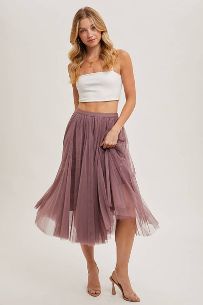 Bluivy - TULLE MIDI SKIRT: DUSTY PINK / L