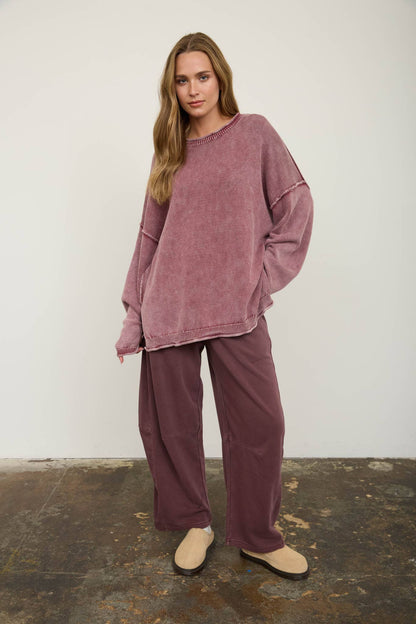 Blu Pepper - SMOCKED WAIST DRAWSTRING BARREL LEG SWEATPANTS: VINTAGE BLUE