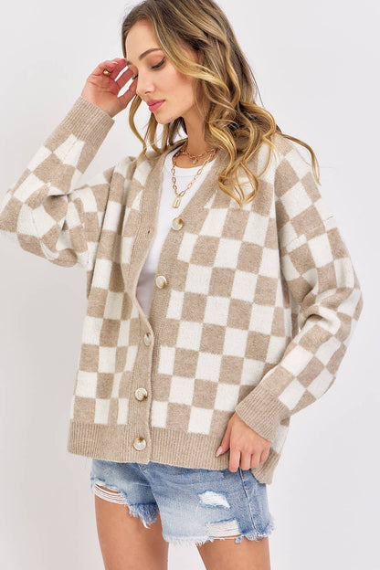 EVERYDAY CHECKER CASUAL SWEATER CARDIGAN