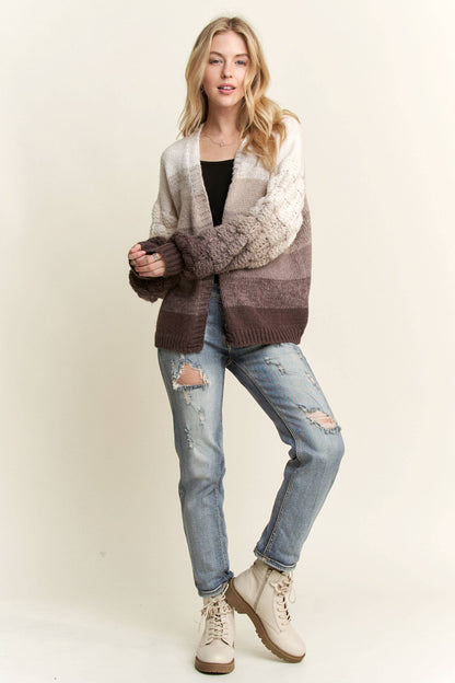 PUFF SLEEVES OMBRE SWEATER CARDIGAN: GREY