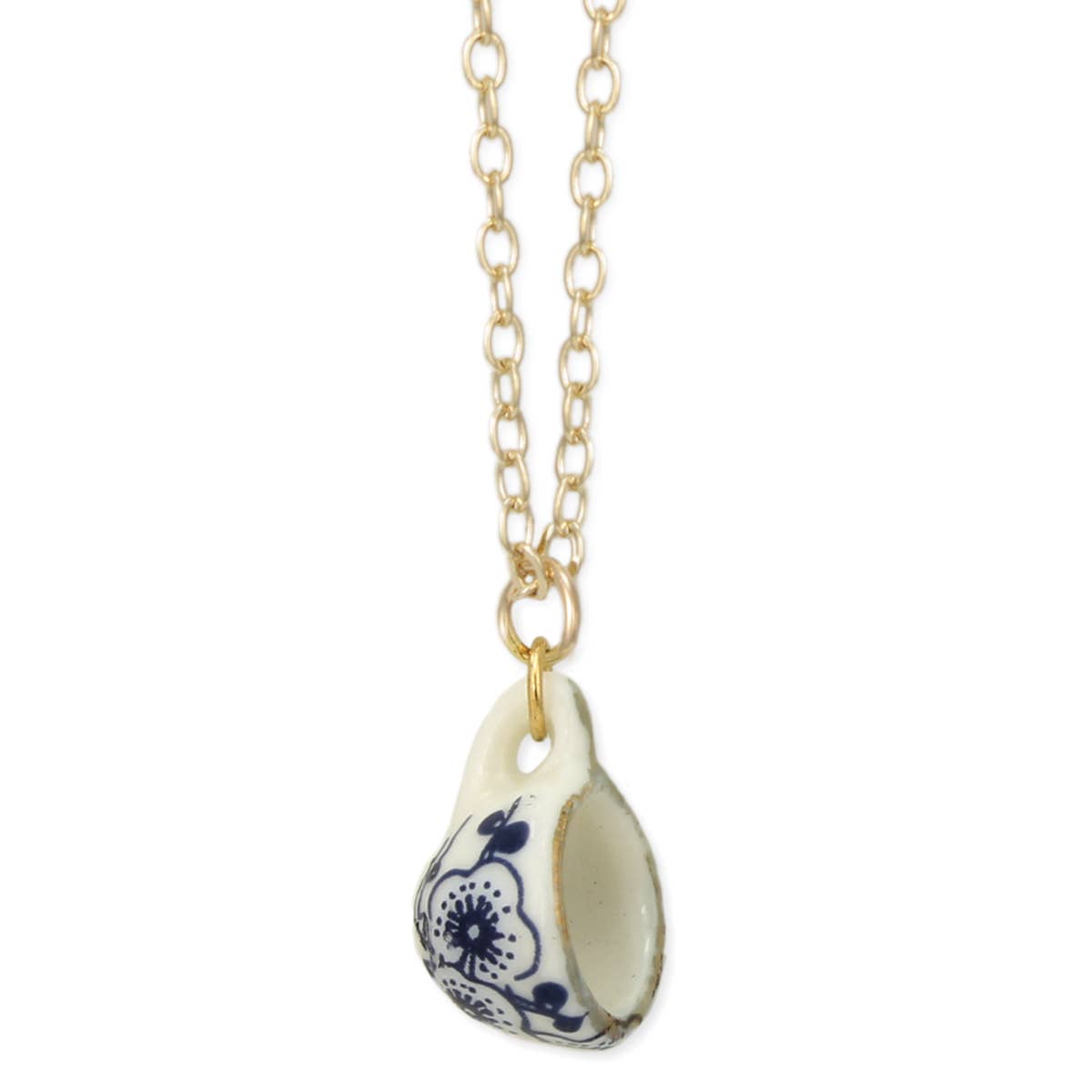 VINTAGE CERAMIC TEACUP GOLD NECKLACE