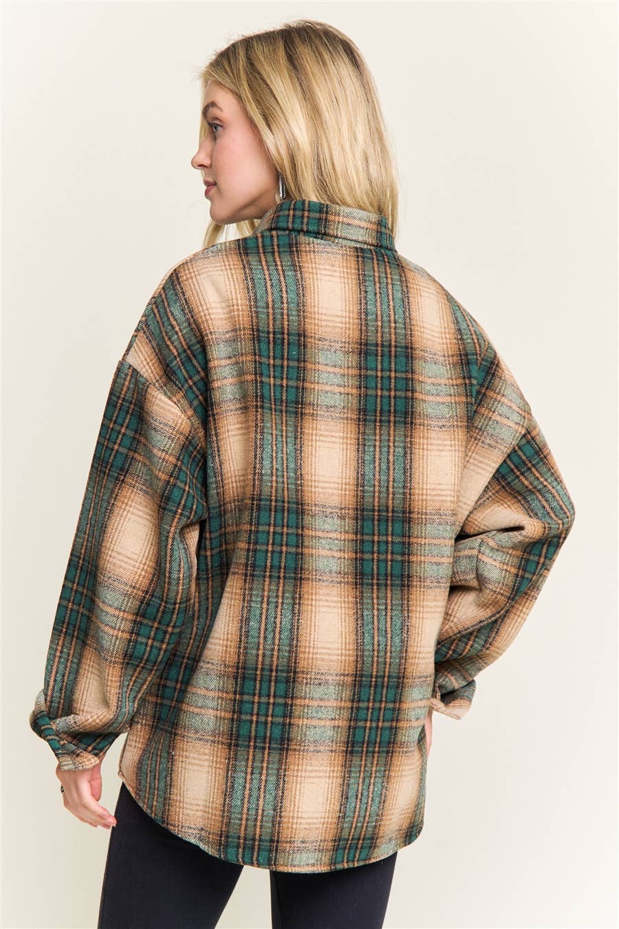 ADORA LA - CEJ4140-PLAID SHERPA-LINED BUTTON DOWN SHACKET: Navy / S-M-L(2-2-2)