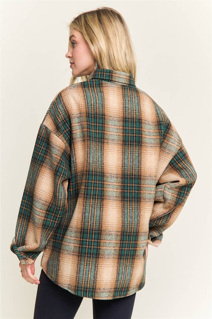 ADORA LA - CEJ4140-PLAID SHERPA-LINED BUTTON DOWN SHACKET: Navy / S-M-L(2-2-2)