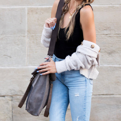 Aili's Corner - Colorblock Messenger Bag: Gray/Tan/Black