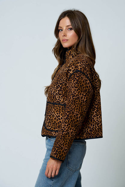 Blu Pepper - LEOPARD PRINT SNAP BUTTON JACKET: BROWN MULTI