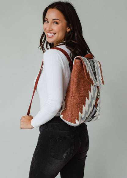 RUST, CREAM + GRAY AZTEC BACKPACK