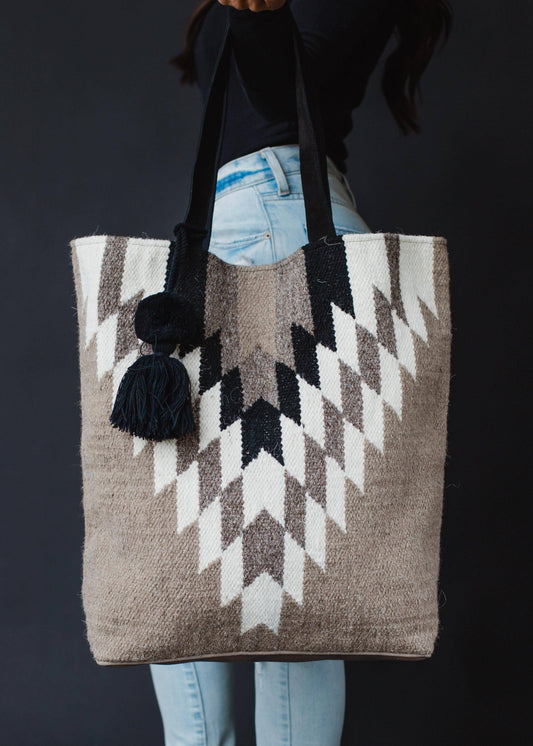 TAUPE, CREAM, BLACK AND AZTEC TOTE