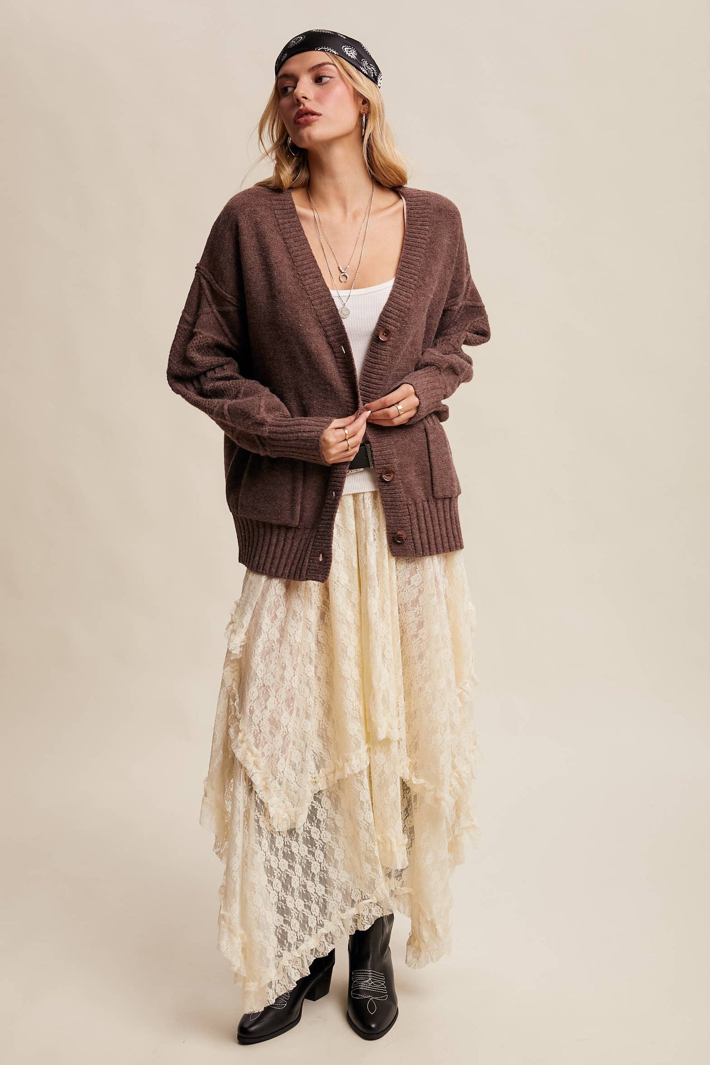 TEXTURED KNIT BUTTON-UP CARDIGAN
