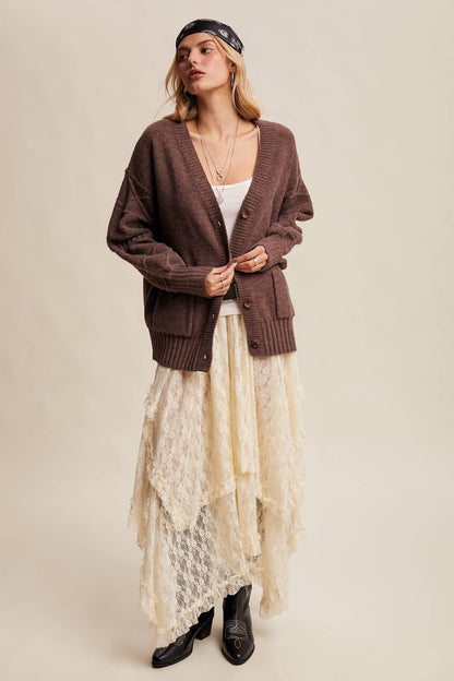 TEXTURED KNIT BUTTON-UP CARDIGAN