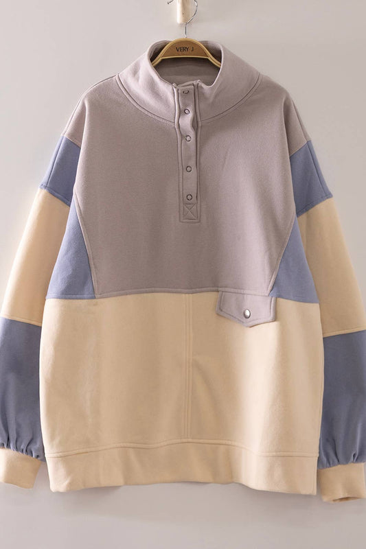 Colorblock Half Snap Sweatshirt: GRAY