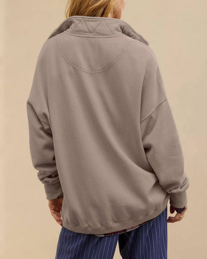 Lovesoft - Solid Fleece Sweatshirt Casual Oversized Snap Collar: Light Gray / 65%Polyester+30%Viscose   +5%Elastane / S