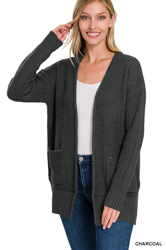 Low Gauge Waffle Open Cardigan Sweater