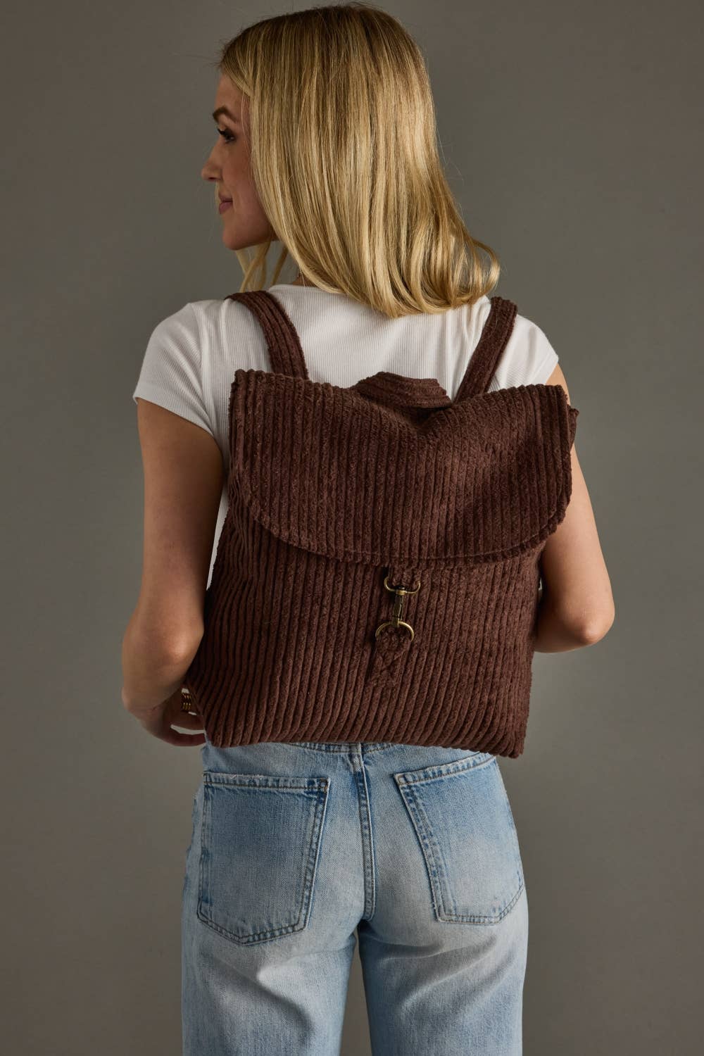 BROWN CORDUROY BACKPACK