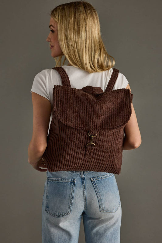 BROWN CORDUROY BACKPACK